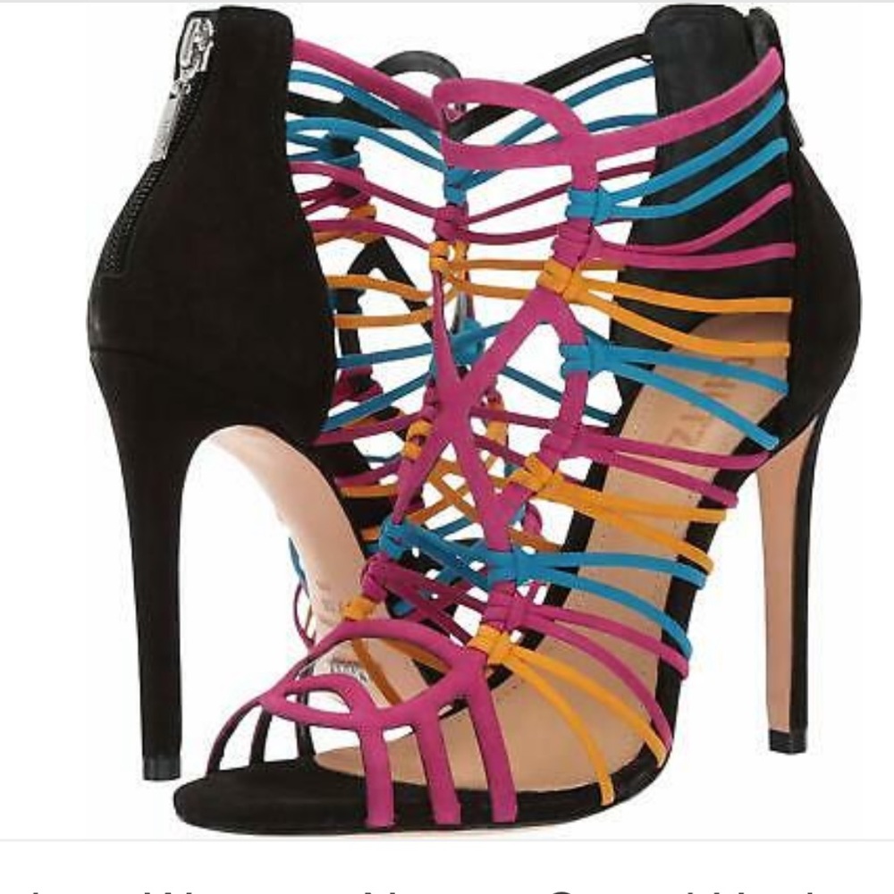 Schutz Naama Black Multi Color Heel Pump Sandals
